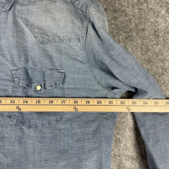 Culturata Linen Blend Western Shirt Men Large 16.5 42 Blue Faded Pearl Snap Itay - Picture 4 of 13